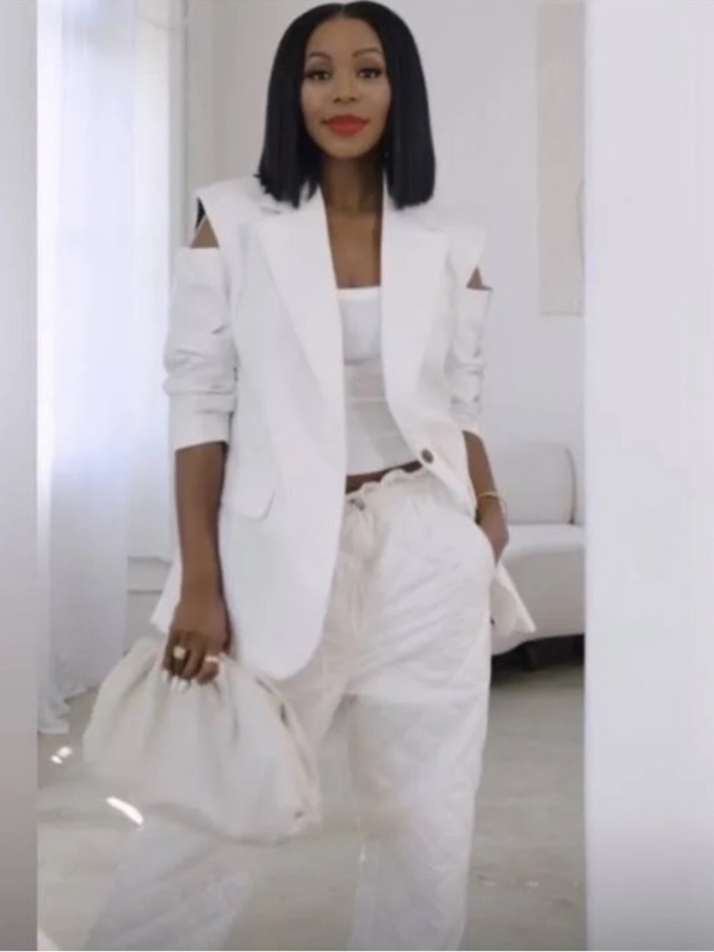 Open Shoulder White Blazer Jacket